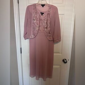 Le Bos blush pink beaded dress and jacket set | size 8 | mother of bride dress